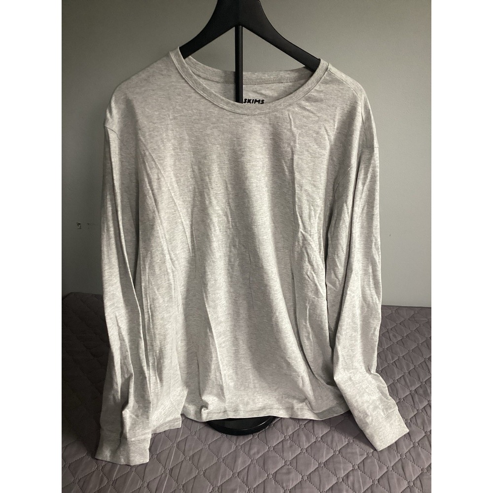 SKIMS Mens Heather Grey 100% Cotton Long Sleeve‎ Crewneck T-Shirt Size 2X
